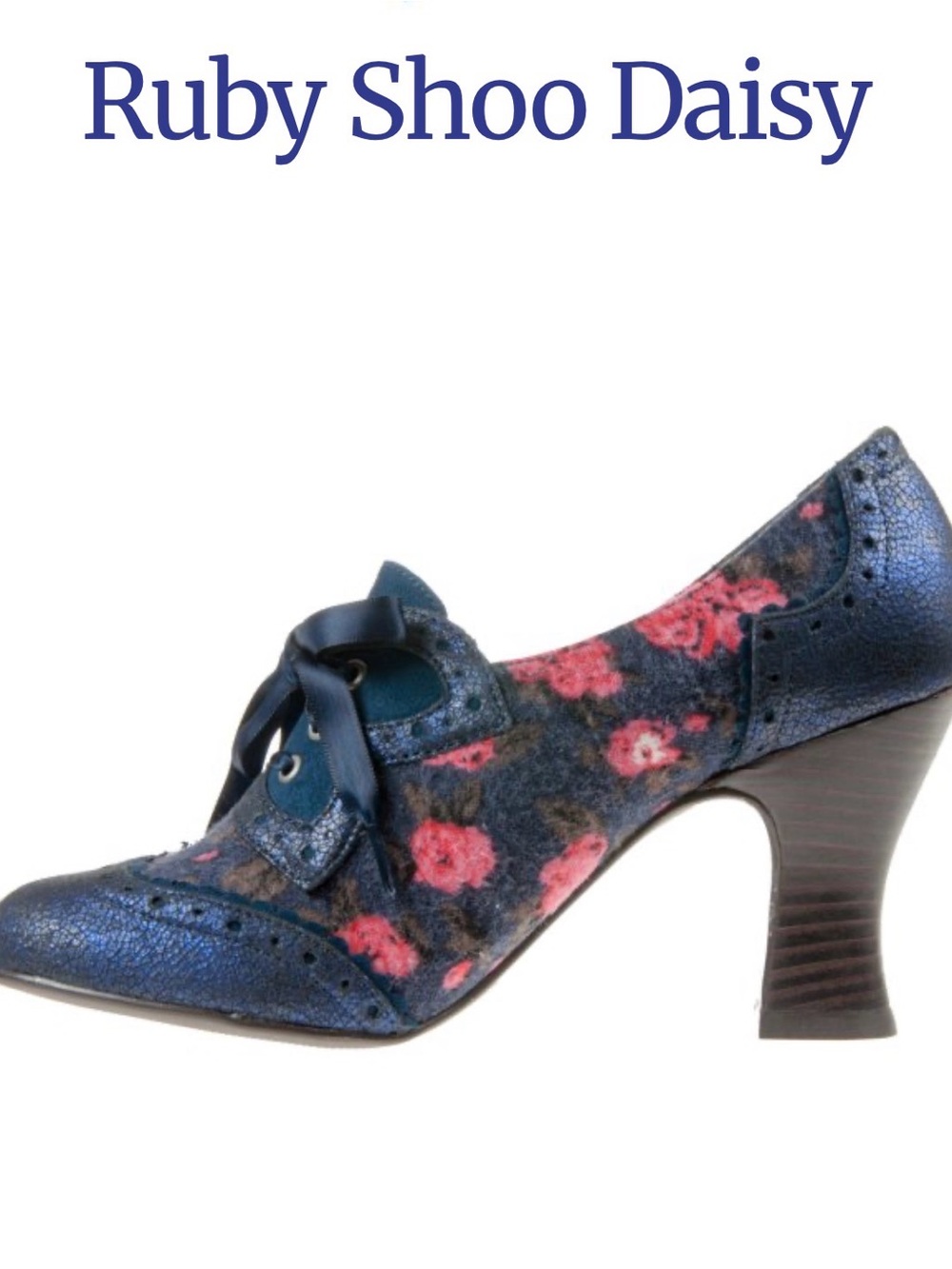 Ruby Shoo Daisy Women's Navy Floral Lace-Up Heels